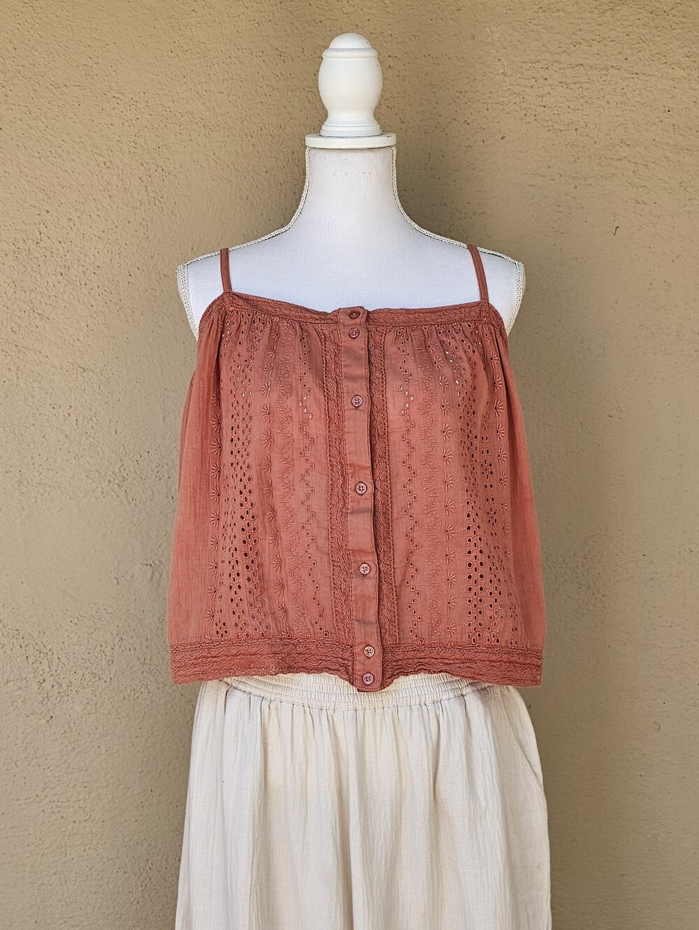 Lucky Brand Eyelet lace Cami Tank Top Orange Size XL